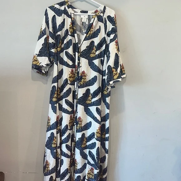 Desmond & Dempsey H&M Tropical White Blue Banana Leaf Dress Women’s Size M NWOT - Picture 4 of 12